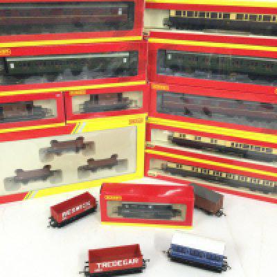 A Collection of Boxed and Loose Hornby 00 Gauge Coaches and Wagons.