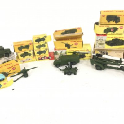 A Collection of Various Boxed Dinky Toys Including Austin Champs. A 5.5 Medium Gun. A Jaguar Type D. A Honest John Missile Launcher. A Military Ambulance etc. and a Britains gun of the Royal Artillery boxes and Vehicles are in Various States.