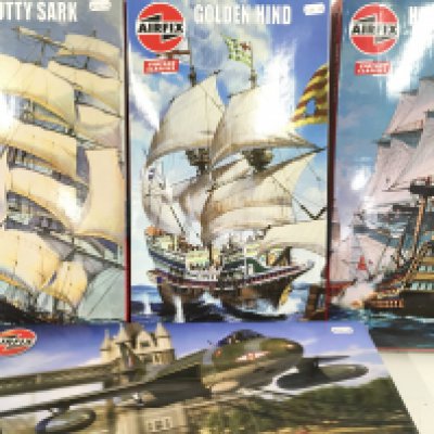 5 Boxed Model Kits by Airfix Including Cutty Sark. The Golden Hind. HMS Victory. Etc. No Reserve.