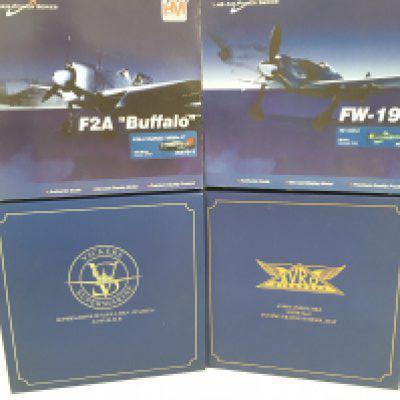 2 Boxed Hobby-masters Model Aircraft. A F2 Buffalo and a FW-190 A/F. 2 Boxed Oxford Aircraft. A Supermarine Seagull and A Avro Anson MKI. Wheels have been glued in.(4).