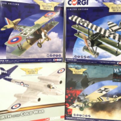 4 X boxed Corgi Aviation Archive Aircraft. A Spad XIII #AA37906. A Fokker DR1 #AA38305. a Glester Meteor #AA35001 and a Fokker E.II Eindecker #AA28701 A/F. (4).