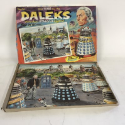 Boxed vintage Dr Who and the Daleks wooden jigsaw puzzle.