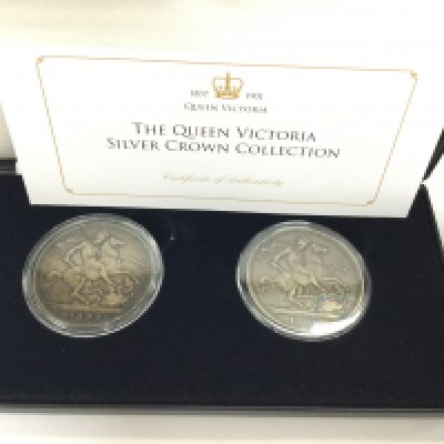 Queen Victoria silver crown two coin set. Postage B