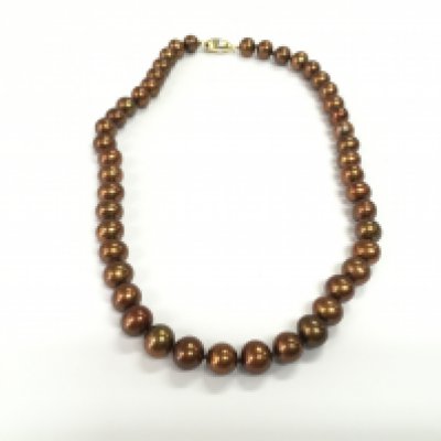 Necklace strung with cocoa cultured pearls fitted with a 9ct yellow and white gold clasp.