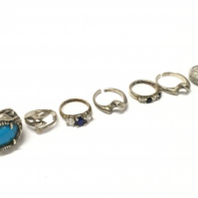 WITHDRAWN - Six silver rings including Turquoise , CZ rings etc. various sizes. Postage cat A