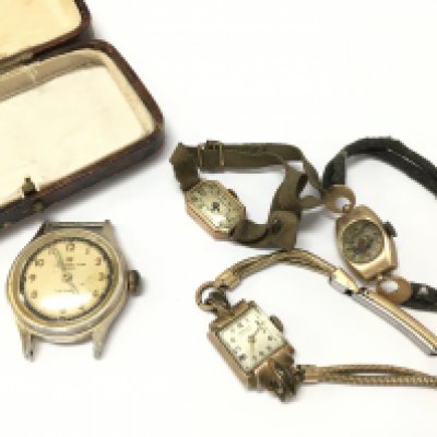 A Collection of vintage watches including An Ingersoll Triumph gents wrist watch , ladies watches - rolled gold Gervaux S.A, B.W.C London Swiss movement watch , 9 carat gold cased Elco London watch