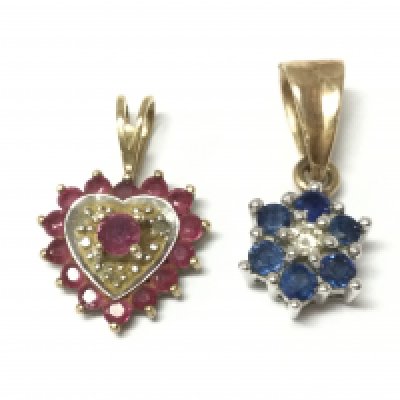 Two 9ct stone set pendants , 2g total weight. Postage category A