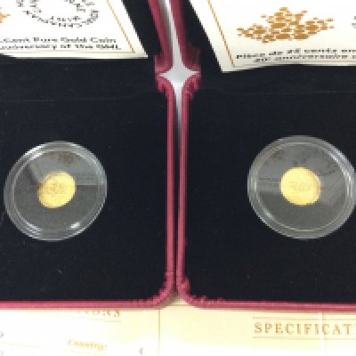 Two royal Canadian mint 0.5g gold coins. Postage B
