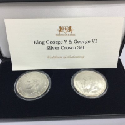 King George V and George VI silver crown set. Postage B