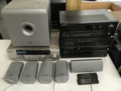 Three Pioneer HiFi separates plus a Kenwood receiver and five Eltax surround sound speakers. Comes with two remote controls.