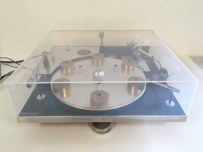 A Transcriptor Reference turntable fitted with an SME 3009 tonearm and a Shure cartridge. Comes with instruction booklets.