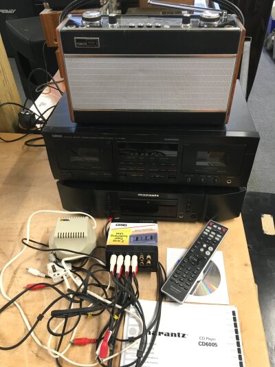 A Marantz CD6005 CD player, Yamaha Zkx-W592 cassette deck, a Roberts R707 radio etc. Comes with a 2 way tape switching unit, remote control, leads, manual etc.