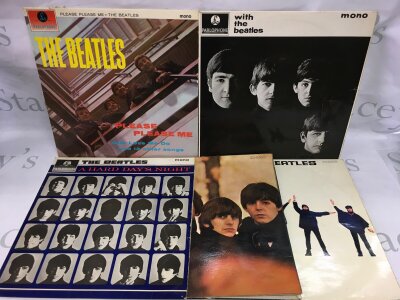 The first five Beatles UK LPs in Mono. General condition VG+/EX.