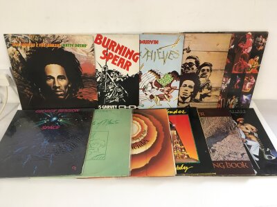 Eleven reggae, funk and soul LPs by various artists including Bob Marley, Burning Spear, Stevie Wonder and others.