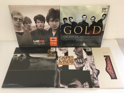 Five 180g LPs by U2, Simple Minds and Spandau Ballet, mostly sealed.