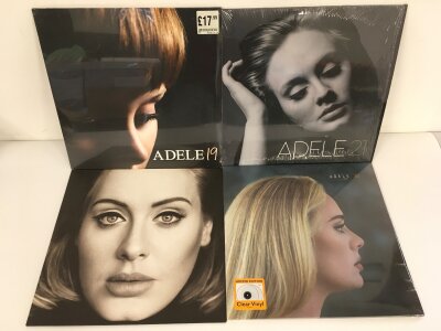 Four Adele LPs comprising 19 (sealed), 21, 25 and 30 (sealed clear vinyl).