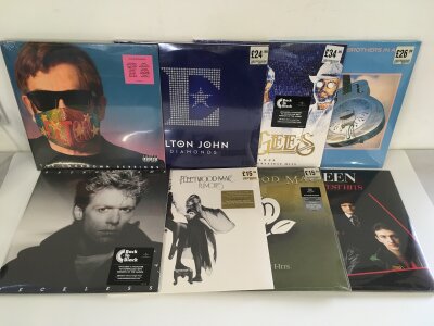 Eight 180g LPs by Elton John, Fleetwood Mac, Bryan Adams and others, all sealed.