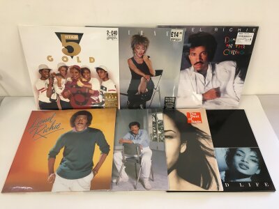 Seven 180g LPs by Lionel Richie, Tina Turner, Sade and Five Star, mostly sealed.