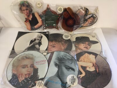 Ten Madonna picture discs comprising Crazy For You, Dress You Up, Borderline and others.