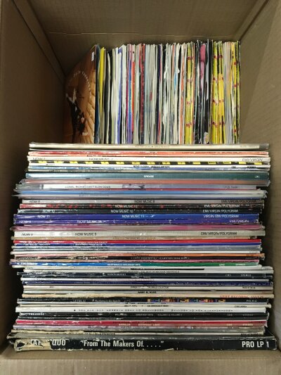 A box of LPs, 12" and 7" singles by various artists including Kate Bush, Frankie Goes To Hollywood, China Crisis and many more.