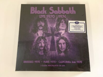 A sealed and numbered Black Sabbath Live 1970 - 1974 4LP box set on 180g coloured vinyl with inserts. Number 0356.