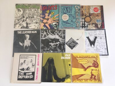 Eleven punk and hardcore 7" singles by various artists including Angry Samoans, The Hardons, Fallout and others.