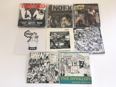 A collection of punk and hardcore 7" singles by various artists including a Rancid - Life Won't Wait six 7" red vinyl 20th anniversary edition set, NOFX - Idiots Are Taking Over grey vinyl and others.