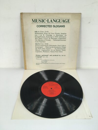 A 1976 first US pressing of Art & Language 1973 - 1976. Music Language Corrected Slogans. Vinyl EX.