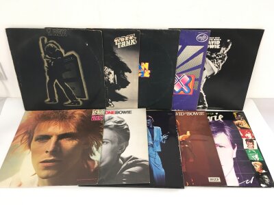 Ten David Bowie and T Rex LPs comprising Space Oddity, Electric Warrior, Tanx and others.