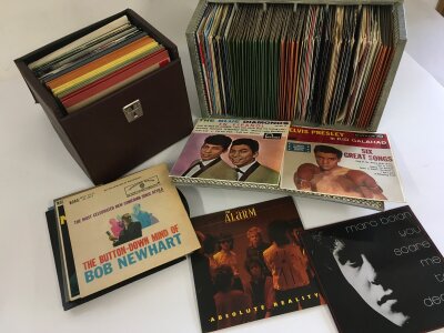 Three record cases of 7" singles and EPs by various artists including The Beatles, Elvis Presley, Cliff Richard & The Shadows and many more.
