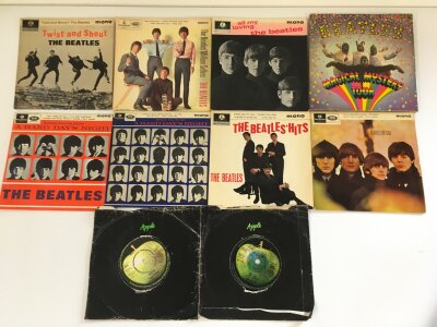 A collection of Beatles and related 7" singles and EPs including Magical Mystery Tour EP, Beatles For Sale EP and others.