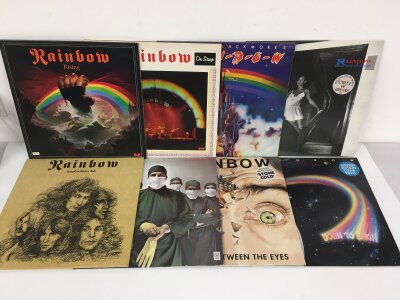 Eight LPs by Rainbow comprising Long Live Rock n Roll, Down To Earth, Rising and others. Vinyl generally VG+/NM.