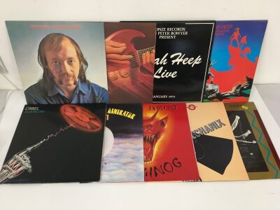 Nine rock and prog rock LPs by various artists including Uriah Heep, Van Der Graaf Generator, UFO and others.