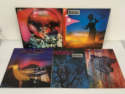 Five Amon Duul II LPs comprising Dance Of The Lemmings, Carnival In Babylon and others. Vinyl VG+/NM.