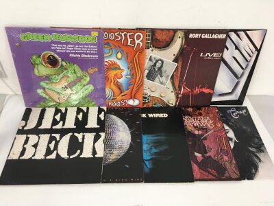 Ten rock LPs by various artists including Jeff Beck, Rory Gallagher, Atomic Rooster and others.