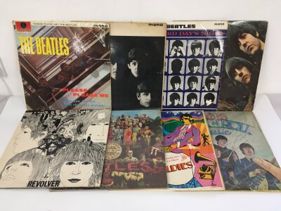Eight Beatles LPs comprising early mono pressings of Please Please Me (not black and gold label), With The Beatles and others plus a later pressing of Revolver etc.