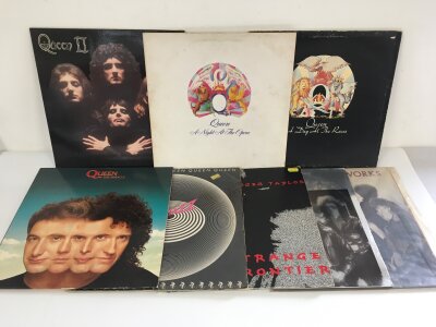 Eight Queen and related LPs comprising Queen II, A Night At The Opera and others.