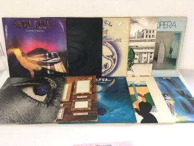 Ten prog rock LPs by various artists including Amon Duul II, Soft Machine, Brian Eno and others.