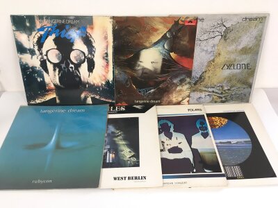 Seven Tangerine Dream LPs comprising Rubycon, Cyclone, Thief and others.