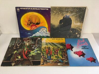 Five prog and psych rock LPs by various artists including Greenslade, Pink Fairies, Ramases and others.