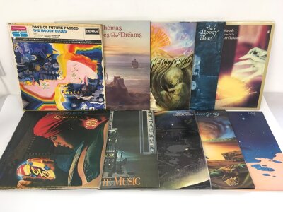 Two bags containing twenty Moody Blues, ELO and related LPs comprising