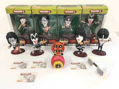 A collection of Kiss memorabilia comprising boxed and loose Headliners XL figures, baseball etc.
