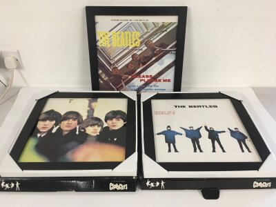 Three Coalport Beatles album cover wall plaques comprising Please Please Me, Help! (boxed) and Beatles For Sale (boxed).