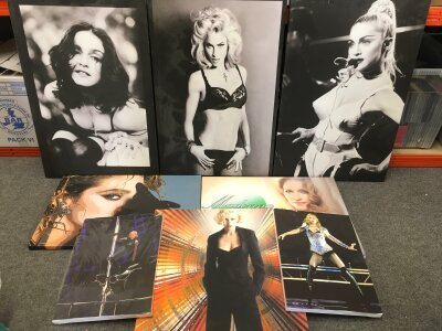 A collection of Madonna canvas prints.