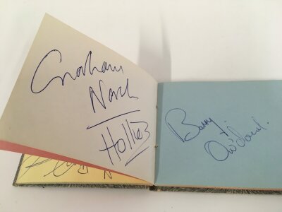 An autograph album containing various signatures including Graham Nash, Roy Orbison, Adam Faith, Cliff Richard, Mackie Most, Duane Eddy, Brian Poole and others.