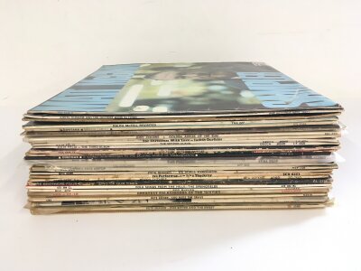 A collection of approx 30 folk LPs by various artists including Pete Seeger, Woody Guthrie, Rod McKuen and others.