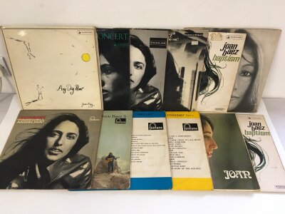 Twelve Joan Baez LPs comprising Any Day Now, Farewell Angelina and others.