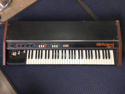 A Roland VK1 keyboard with Hammond style drawbar organ sounds. Seen working.