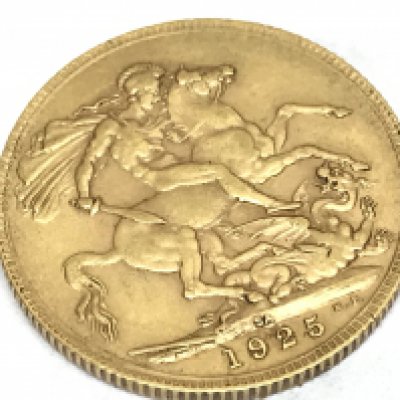 A 1925 gold full sovereign with South Africa mark. Postage category A