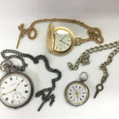 Three pocket watches including two silver cased examples. Shipping category B.